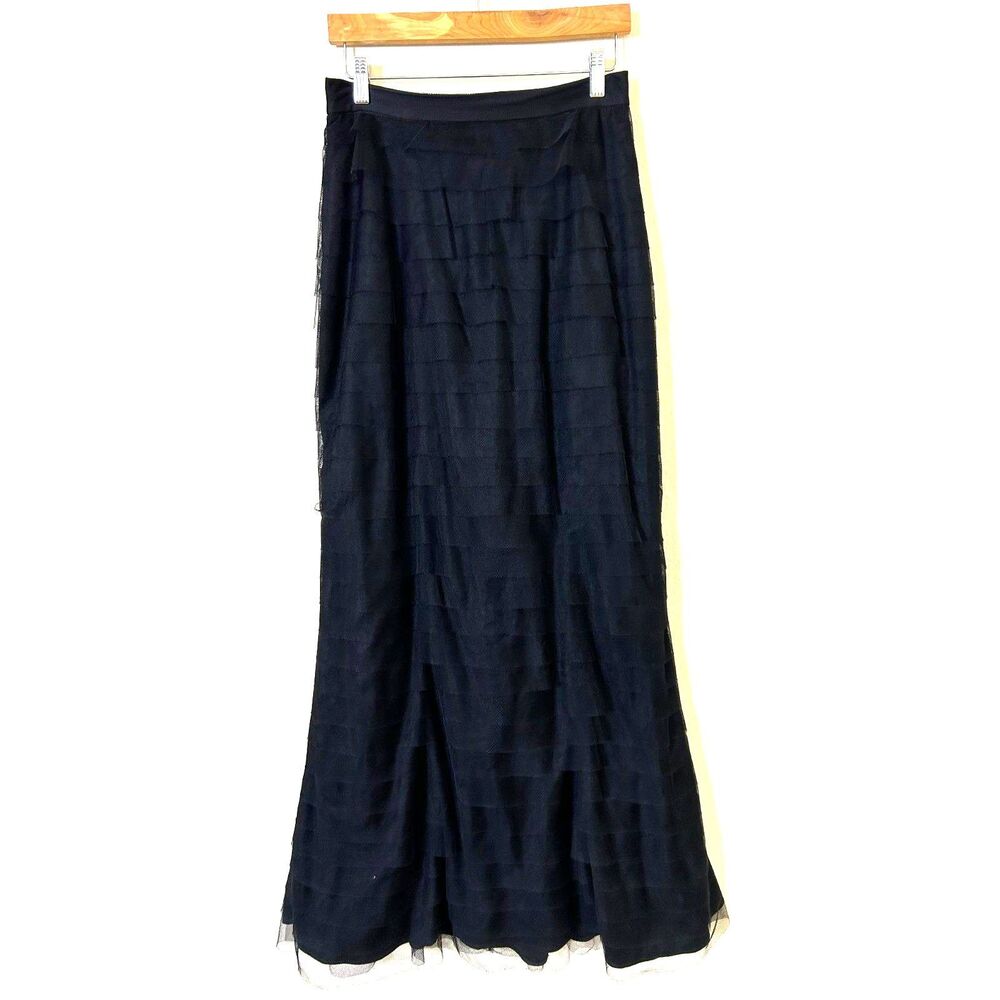 Adrianna Papell Skirt Women's‎ 6 Black Tiered Ruffle Formal Maxi Skirt mesh